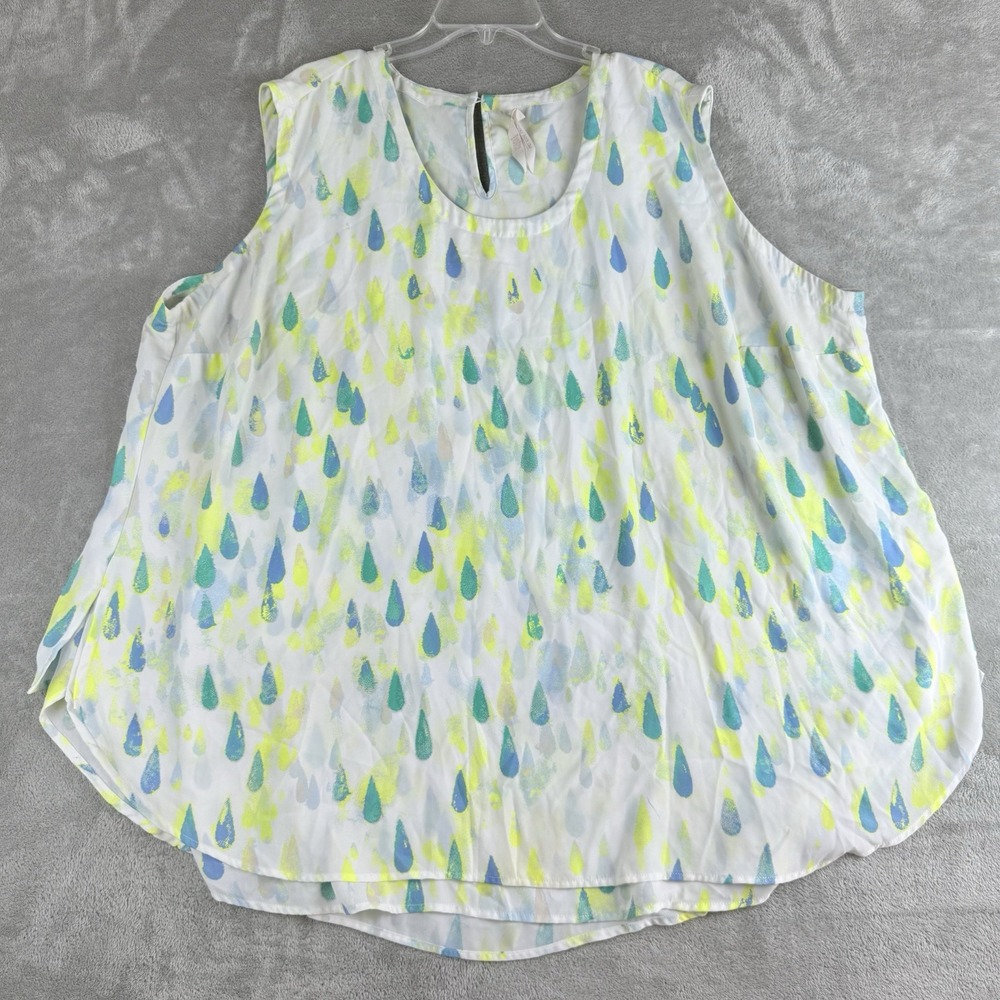 Seven Melissa Mccarthy Top Womens 4x White Rain Drop‎ Print Sleeveless Shirt